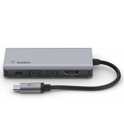Адаптер Belkin USB-C 4-in-1 Multiport Adapter - HDMI, 2xUSB-A, USB-C, 100Вт, серый в Калуге